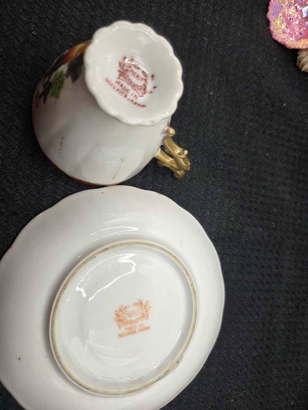 Vintage Merit China Occupied Japan Hand-Painted Porcelain Tea Cup And Saucer - Picture 4 of 7
